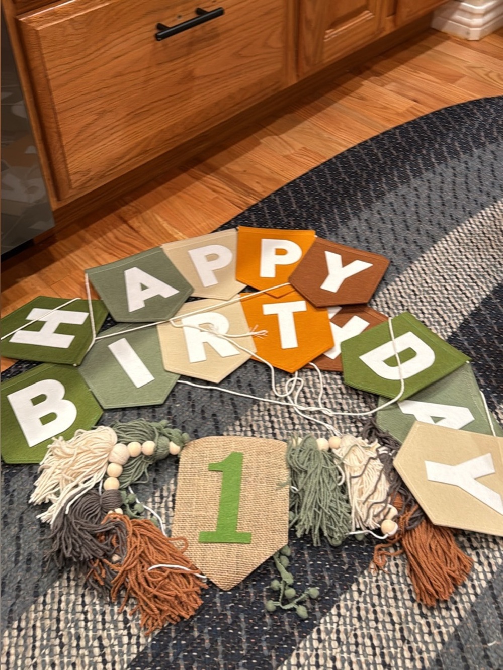 1st Birthday Happy Birthday Burlap Banner Garland & Highchair “1” Banner Tassel